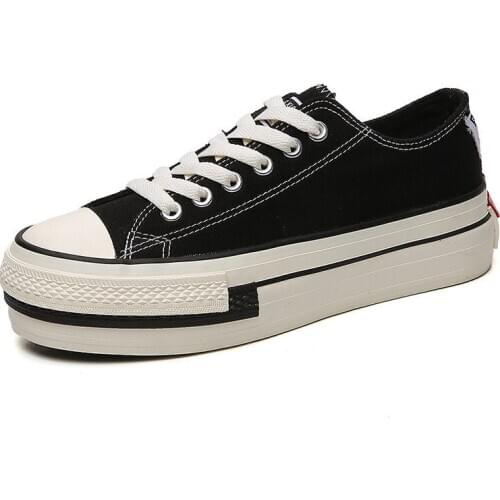 2020 New I Women 's Vulcanized Shoes Thick Black Bottom Canvas Women 's Trendy Student All -match Vulcanized Shoes Zapatos Mujer