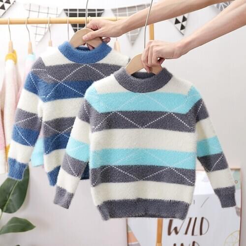 2021 Autumn and Winter New Kids Sweaters Casual Print Boys Girls Pullovers Mink Wool Sweater Kids Clothing Childrens Warm Tops