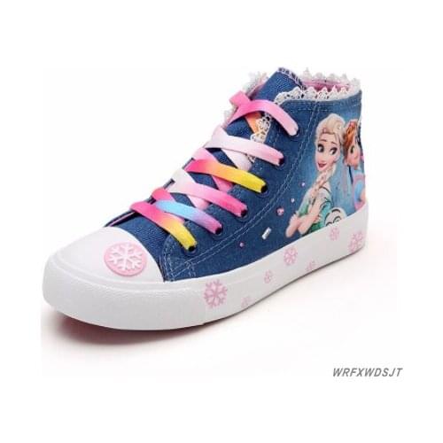 Girls canvas 2021 New Style Cartoon Snow Queen Girls Hight-top Canvas Shoes Anti-slip Korean-style Casual sneaker Lace-up