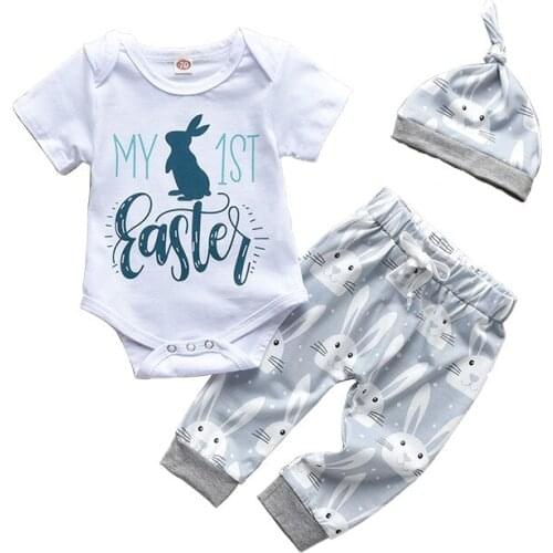 Easter Newborn Infant Baby Boy Girls Cute Romper Tops Leggings Pant Hat Outfits Clothes Set Baby Summer Clothing