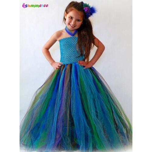 Ksummeree Handmade Peacock Inspired Girls Tutu Dress Party Dresses Holiday Clothing Baby Dress Up Fancy Tutus Vestidos