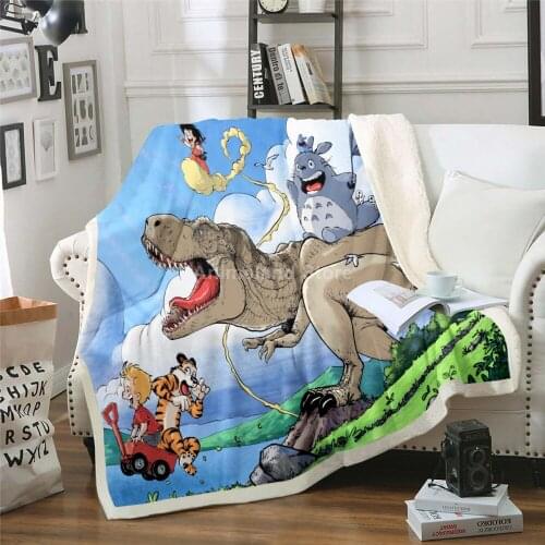 Totoro Dinosaur Throw Blanket 3D Print Fleece Blankets For Beds Home Textile Luxury Soft Adult Gift Warm Bedspread Anime Cartoon