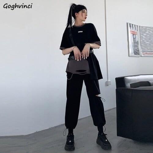 Casual Pants Women Solid Cargo Ankle-length New Fashion High Waist Hole Designer Hip Hop Streetwear Plus Size Black Bf Loose Hot