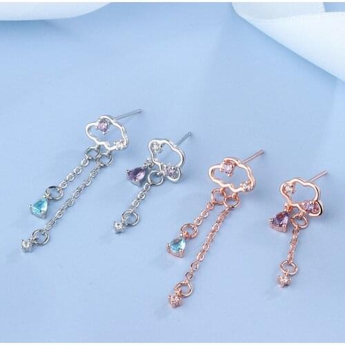 Simple Korean Metal Asymmetric Cloud Tassel Earrings Fashion Girl Shiny Zircon Drop Earrings Charm Ladies Cocktail Party Jewelry