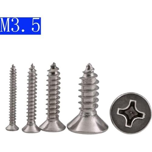 M3.5 304 Stainless Steel Flat Head Phillips Self Tapping Screws Wood Screws GB 846 DIN 7982