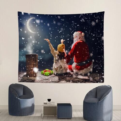 Santa Claus And Girl Father Christmas With Lights Tapestry Hanging Decorations For Party Store Market Home Room Hotel Dorm TT1
