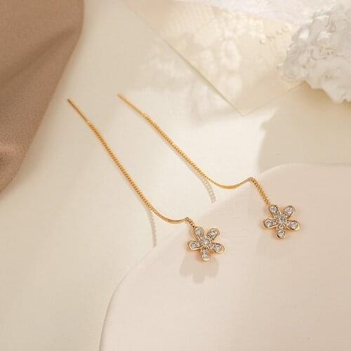 New Minimalist Creative Long Cubic Zirconia Ball Gold/silver Plated Geometric Strip Hanging Drop Earrings for Women Girls Gift