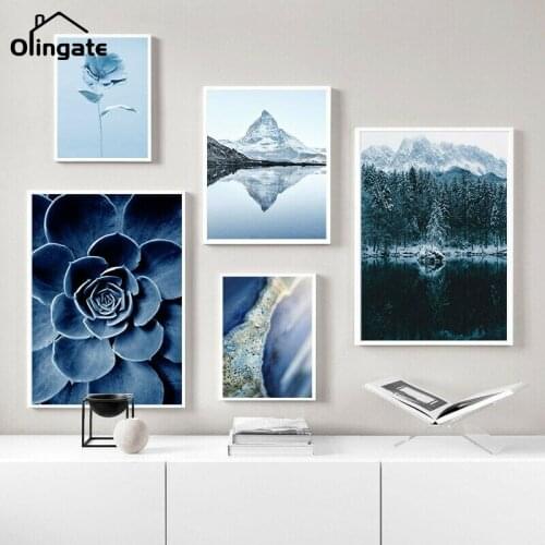 Scandinavian Travel Landscape Canvas Painting Mountain Lake Flower Nordic Poster Print Wall Art Picture Modern Living Room Decor