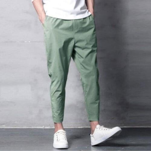 Fashion Spring Summer Stretch Casual Pants Men Nine-point Pants Student Korean Loose Harem Pants Feet Black Thin Waist Trousers