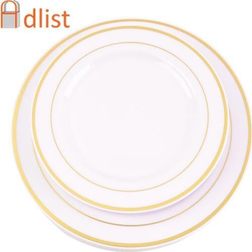 25pcs Gold Rim Disposable Plastic Party Plates Heavy Duty Dinner Plate Dessert Appetizer Wedding Birthday Serving Tray Rose Gold