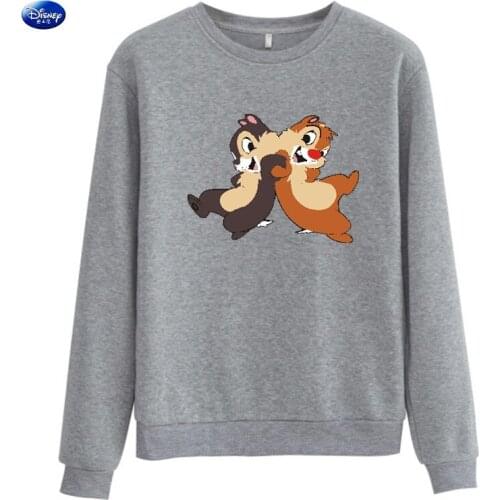 Disney Cartoon Chip N Dale Two Squirrels Anime Hoodie Sweatshirts for Ladies Long Sleeve Crewneck Fashion Autumn Sweatshirt Girl