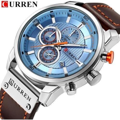 Top Luxury Brand CURREN Men watch Casual Leather Strap Quartz Watches Business Chronograph Wristwatch Date Dispaly Montre Homme