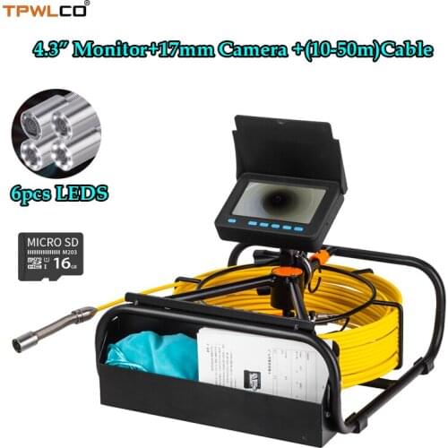 Pipeline Industrial Camera System With 4.3inch Screen 10-50m Cable 17mm Underwater Camera 16GB SD Card With DVR