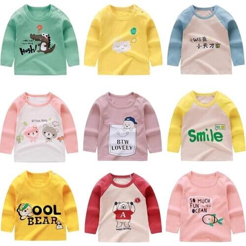 Spring Children Cotton Long Sleeve T-Shirt Korean Cute Top T-shirt 1-6Y Underwear Soft Casual Clothing