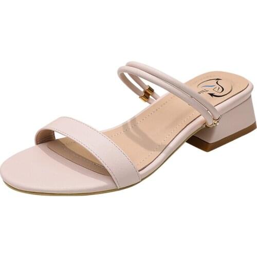 Womens Sandals Womens Summer 2021 New Thick Heel Middle Heel One Line Belt Fashion net Red Fairy Style Small Size Women Shoes