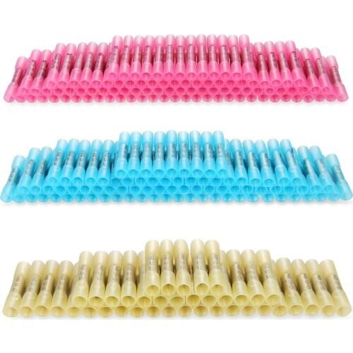 120/210/300PCS Heat Shrink Terminal Insulated Butt Electrical Splice Wire Connectors Cable Crimp Terminal Connector AWG 22-10