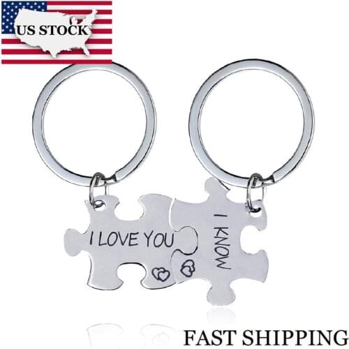 US STOCK Uloveido Fashion 2 Pcs Keychain for Men and Women Letter Engraved Key Chain Stainless Steel Jewelry Accessories SN141