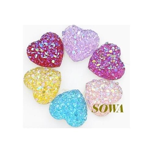 2016 Free Shipping 48pcs/lot Size 12mm Multi Color Love Heart Shape Flatback Scrapbooking for phone/wedding AB Resin Beads