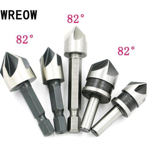 5pcs 82 Degree Chamfer Angle HSS 5 Flute Countersink Woodworking Tools Practical Durable Drill Bit Set Tool for Deburring