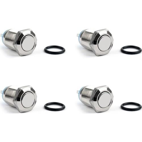Artudatech 4Pcs 2 Pin 12mm 36V 2A Metal Push Button Momentary Switch Waterproof Flat Head