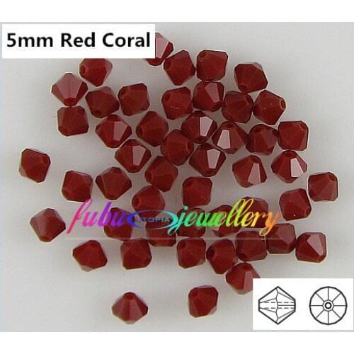 Free Shipping! 576pcs/Lot, AAA Chinese Top Quality 5mm Red Coral Crystal Bicone Beads