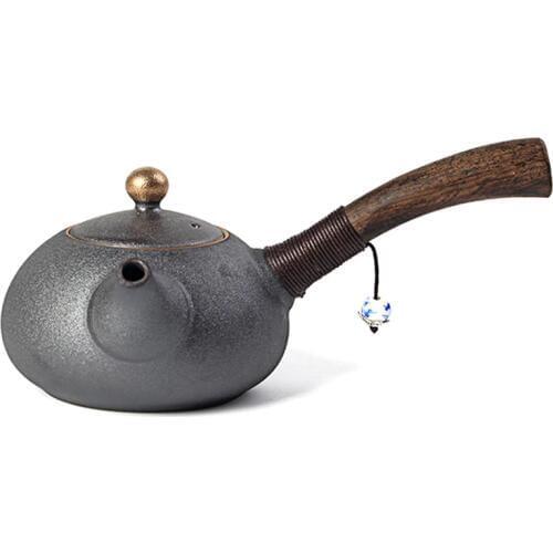 PINNY New Design Japanese Style Teapots Ceramic Wood Handle Kung Fu Tea Sets Porcelain Ceramic Kettle Vintage Tea Service