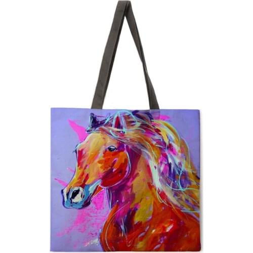 Colorful horse print tote bag ladies casual tote bag ladies shoulder bag foldable shopping bag outdoor beach bag