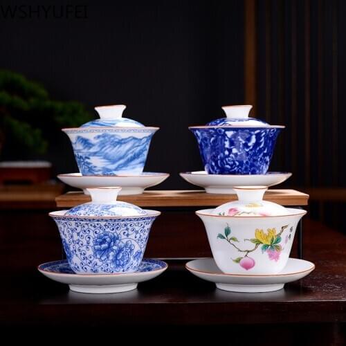 Jingdezhen Handmade Porcelain Gaiwan Exquisite Ceramics Tea Bowl with Saucer Lid Kit Master Tea Tureen Teaware Drinkware 190ml