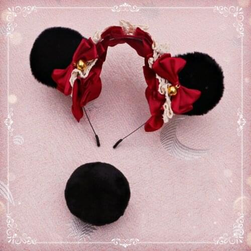 Girl cosplay bear ears hair accessories cute animal ears headband plush lace bear ears bear tail suit
