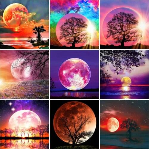 Huacan Full Square/round Diamond Painting Moon Fantasy Scenery Embroidery Mosaic Night Tree Landscape Wall Decor Diamond Art
