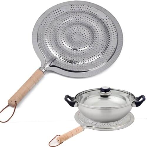 Household Supply Cook Ring Kitchen Utensils Stove Pan Heat Diffuser 21cm For Gas/Electric/Induction Cooker Wooden Handle Metal
