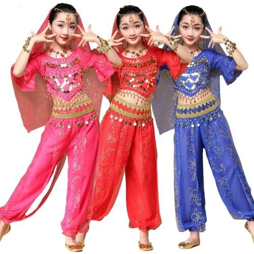 3 Color Bollywood Dance Wear Indian Dance Costume Girls Belly Dance Oriental Dance for Children Handmade Bellydance Performance
