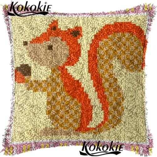 Latch hook squirrel carpet handicraft cross stitch pillow embroidery needlework sets Crocheting Rug Yarn Patchwork Pillowcase