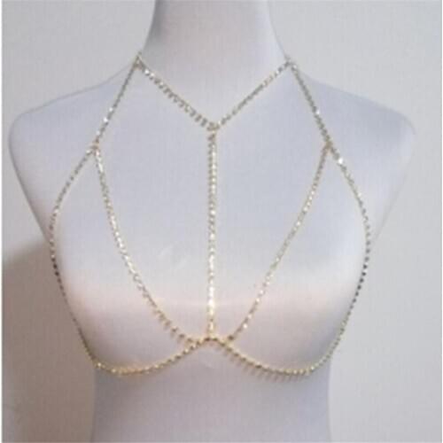 Bohemian Beach Sexy Chest Chain For Women Full Rhinestone Cross Chest Chain Shining Crystal Bra Body Necklace Choker Jewelry