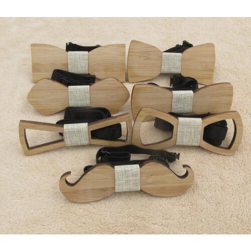 Fashion New Style Mustache Geometry Children Wooden Bowtie Baby Kid Classical Pet Bamboo Wood Butterfly Bow ties