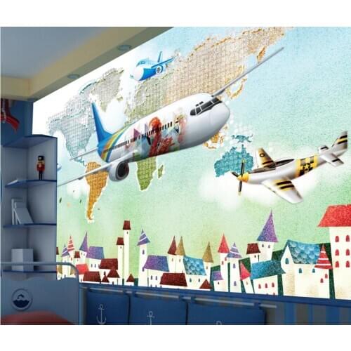 Bacal custom 3D wallpaper mural hand-painted watercolor airplane children kid room background wall for living room decor