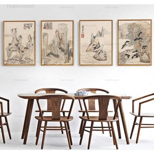 Wall Modular Pictures Classical Chinese Painting On Canvas Shitao Mountain Landscape Print Artwork Living Room Murals Posters