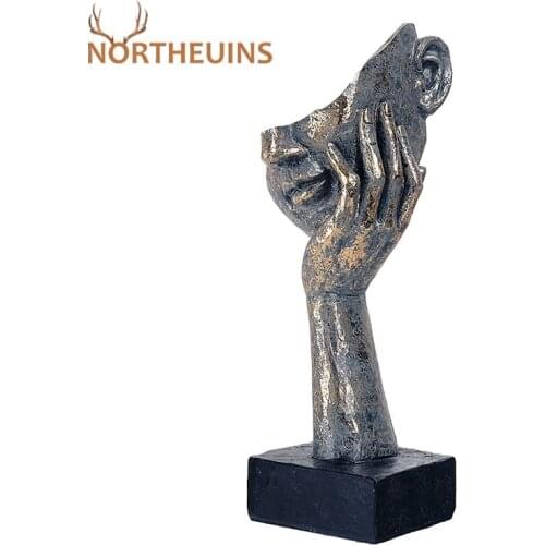 NORTHEUINS 29.5cm Resin Half Face Thinker Statues Abstract Figure Mask Figurines Home Office Desktop Shelf Art Decorative Object