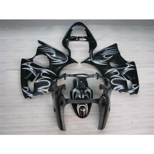 For ZX6r 636 2000 - 2002 Fairings ZX6r 636 00 Black Silvery Flame Fairing Kits 636 ZX-6r 00 Fairing Unpainted