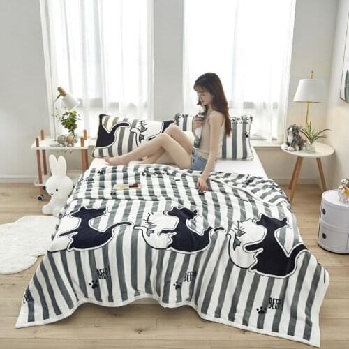 Striped With Black White Cat Cartoon Flannel Blanket Super Soft Bed Cover for Baby Toddler Children Adult Birthday Gift