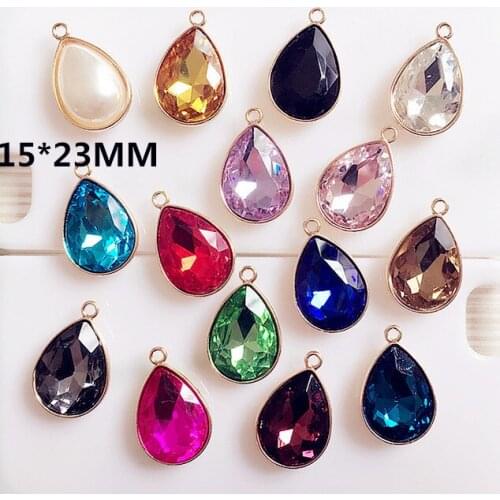 Wholesale 50Pcs Crystal Rhinestone Waterdrop Pendant Charms Gold Tone Plated DIY Jewelry Bracelet Necklace Alloy Charm Craft