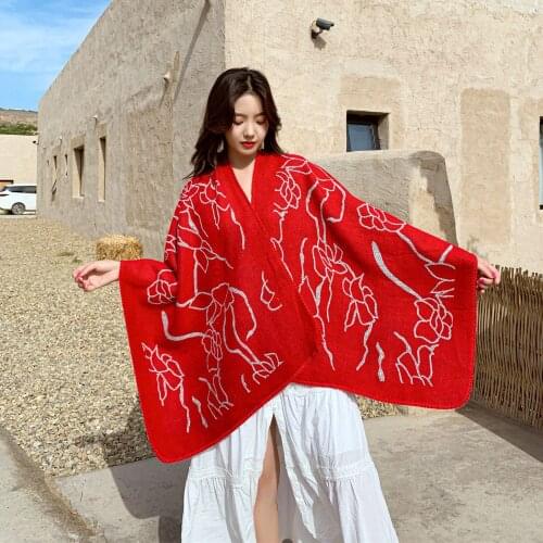 Autumn and Winter National Style Thickened Oversized Shawl Travel Warm Retro Scarf Cape Female women pashmina