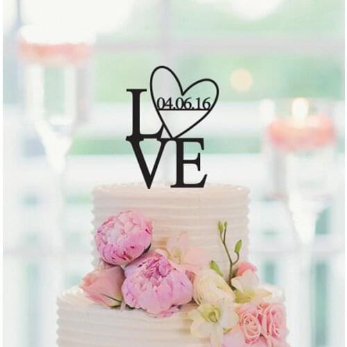 Custom Wedding cake Topper with Date, Save The Date, Anniversary Personalized Cake Topper Date,Acrylic wooden Love Cake Topper
