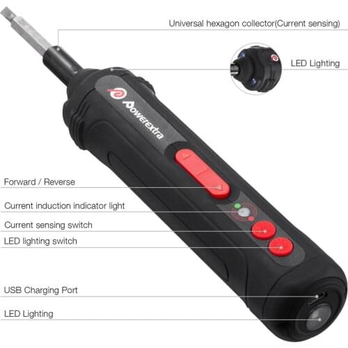 Portable Electric Lithium Battery Screwdriver Rechargeable Repair Power Tool with LED Lighting USB Cordless Screwdriver with Bit