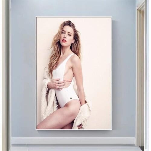 Amber Heard Sexy Model Pretty Girl Swimsuit Pose Wall Silk Cloth HD Poster Art Home Decoration Gift