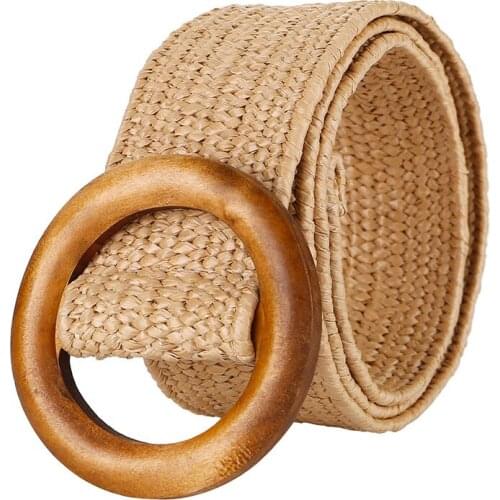 Q Elastic Belt Round Wooden Buckle Dress Jeans Decor Belts Wide Belts For Women Fashion New Boho Braided Casual Waist Belt 2021
