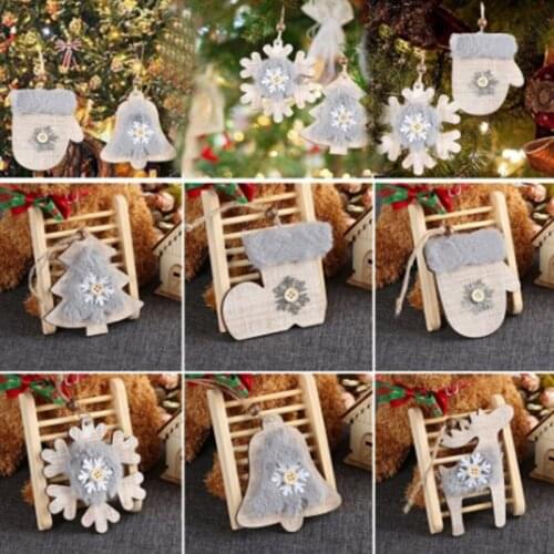 Christmas Ornaments Decoration New Christmas Tree Bells Wood Wool Diamond Pendant Hat Glove Boots Snowflake