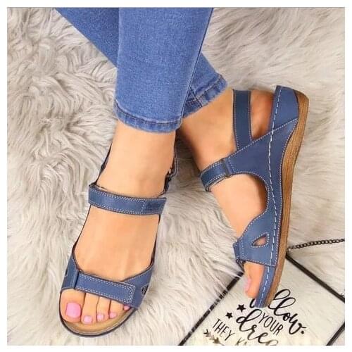 2021 Women Summer Open Toe Comfy Sandals Super Soft Premium Orthopedic Low Heels Walking Sandals Toe Corrector Cusion 43