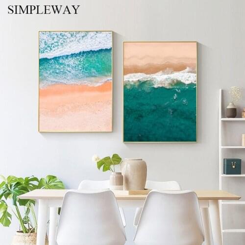 Scandinavian Canvas Poster Ocean Beach Waves Print Seascape Art Painting Nordic Minimalist Wall Picture Modern Room Home Decor