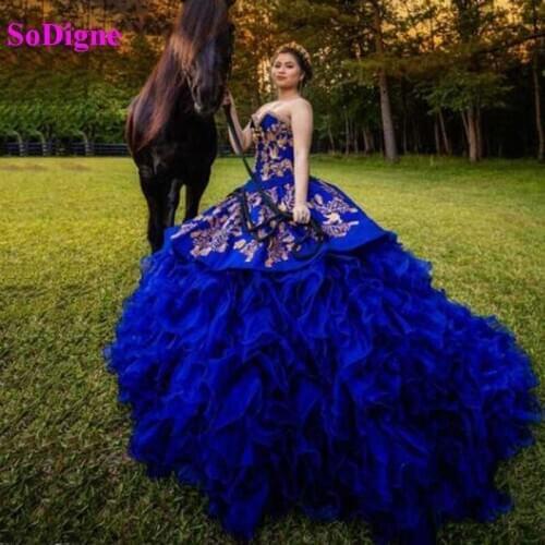 SoDigne Quinceanera Dresses Embroidered Lace Ball Gown Ruffles Skirt Princess Sweet 16 Dress Vestidos De 15 Anos